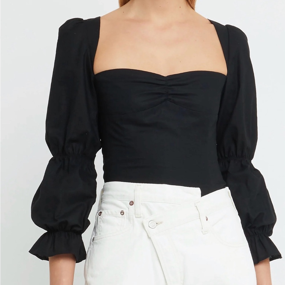 Square Neck Black Puff Sleeve Women's Top